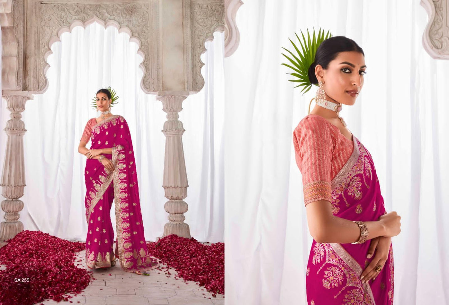 Pure Viscose Dola Silk Saree With Handwork On Blouse And Pallu