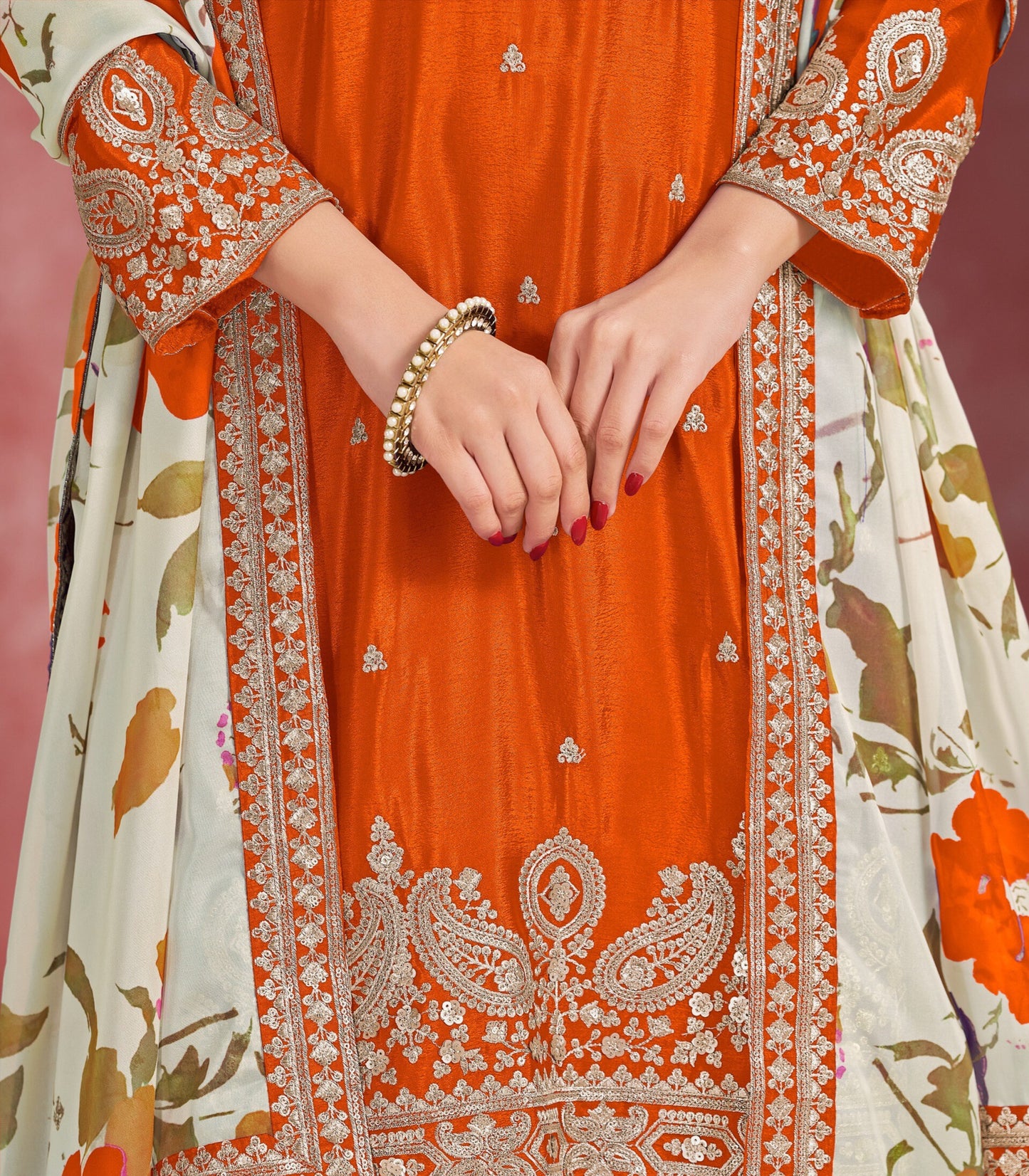 Chinon Silk Embroidered Palazzo Suit