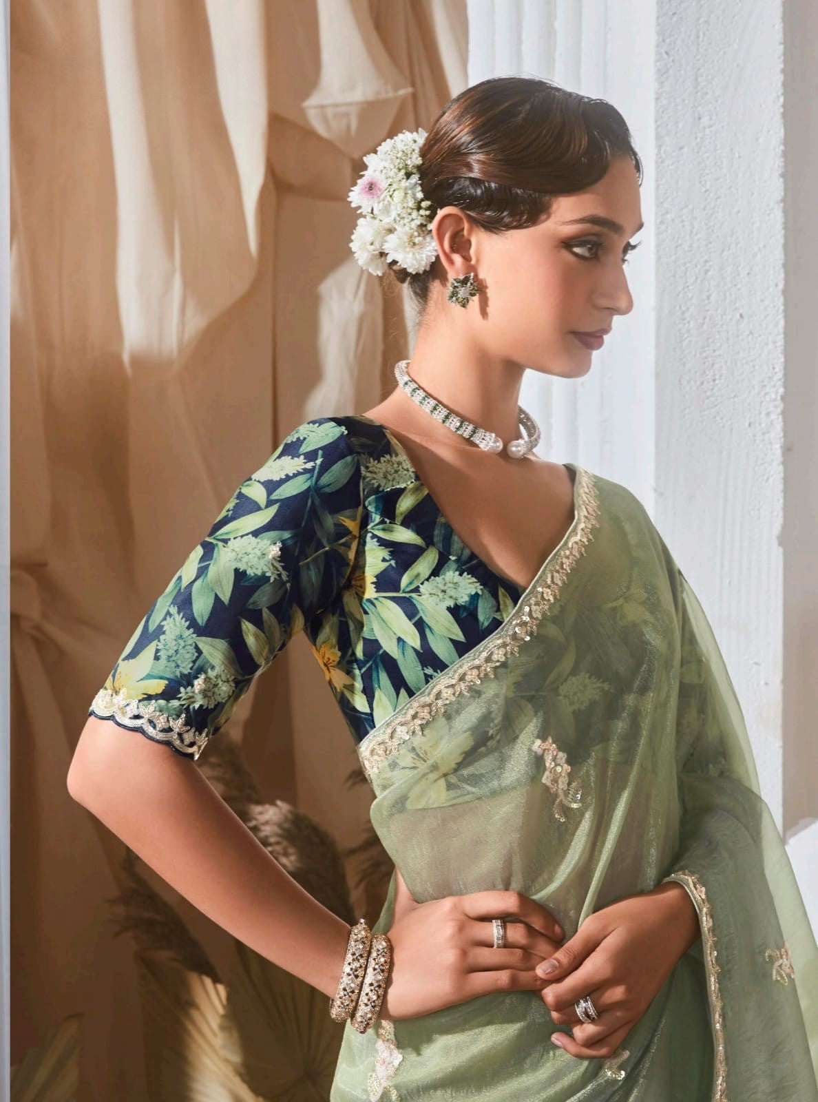 Lace Embroidered Georgette Fancy Saree