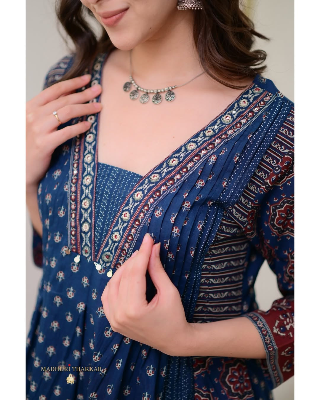 Blue Printed Anarkali Kurta Palazzo & Dupatta