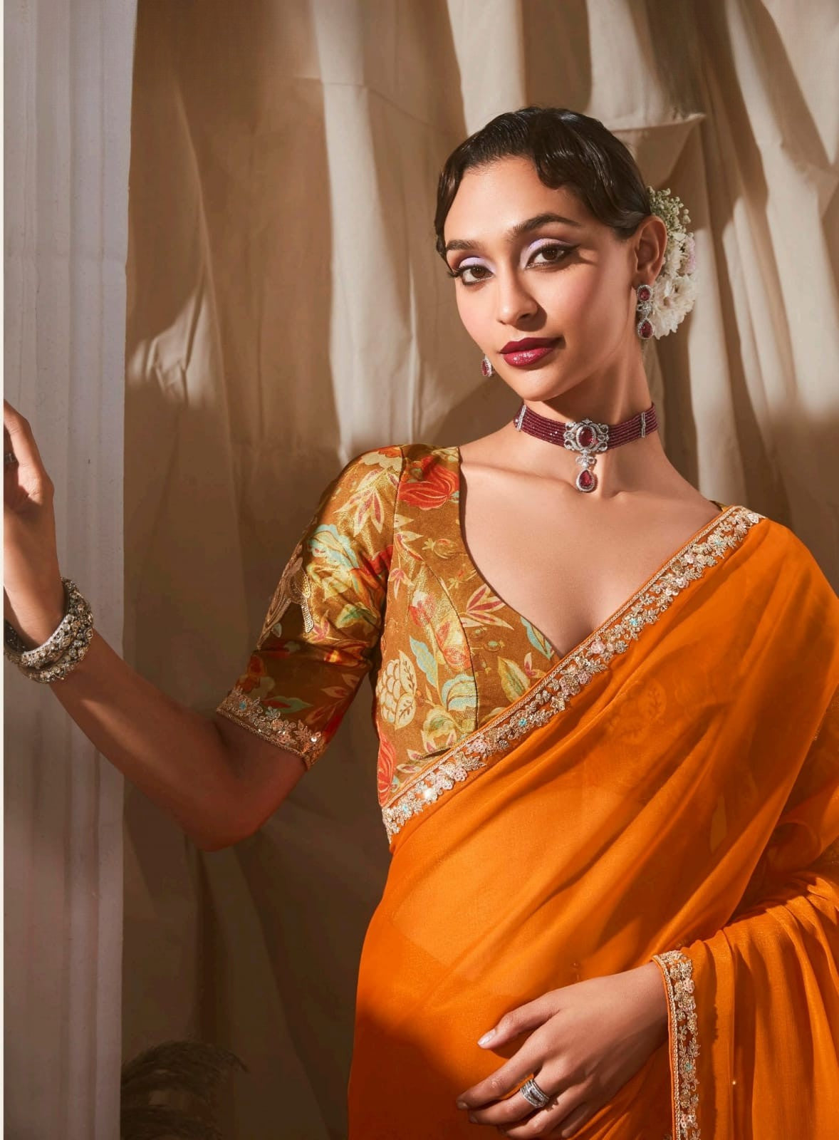 Lace Embroidered Georgette Fancy Saree
