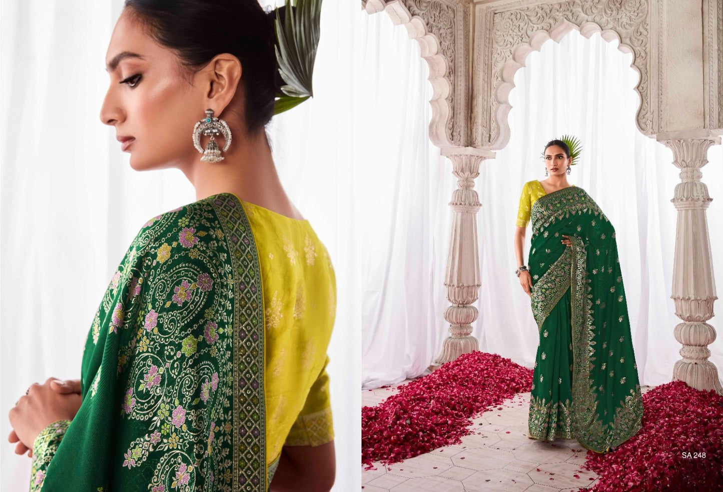 Pure Viscose Dola Silk Saree With Handwork On Blouse And Pallu