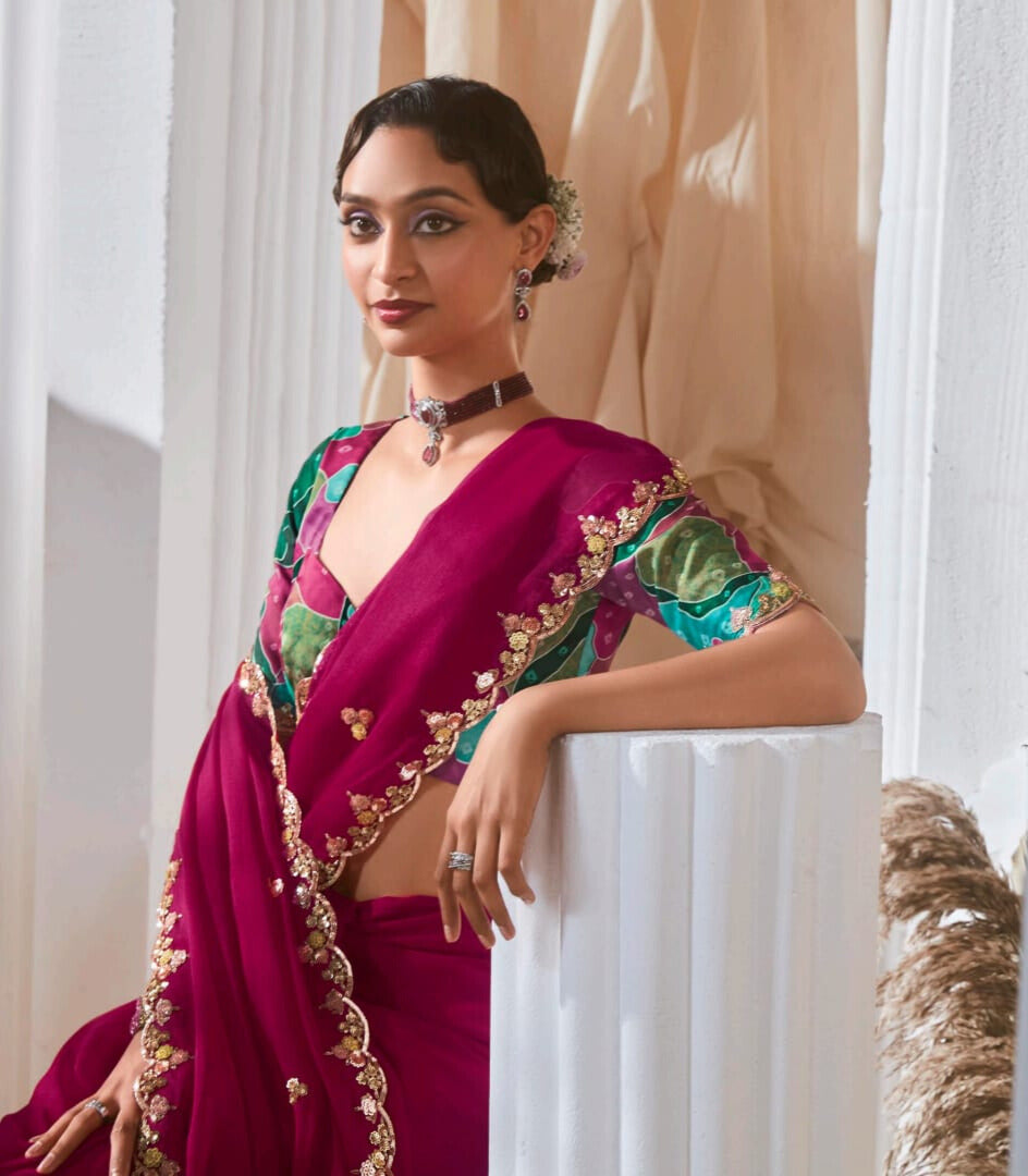 Lace Embroidered Georgette Fancy Saree