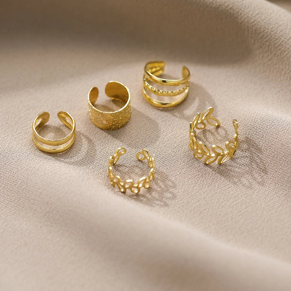5Pcs/Lot Gold Color Leaves Non-Piercing Ear Cuff