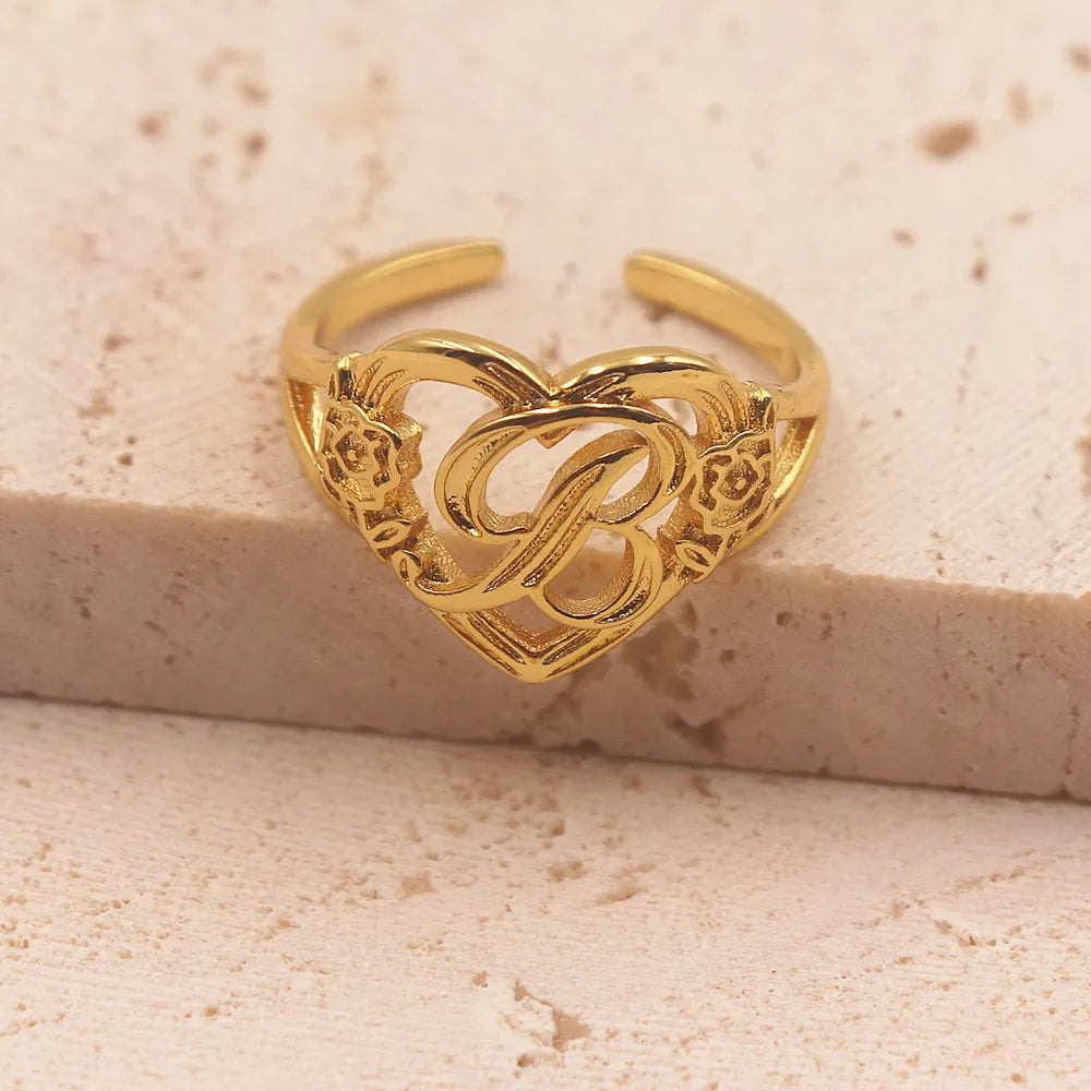 Personalized Initials Heart Adjustable Ring