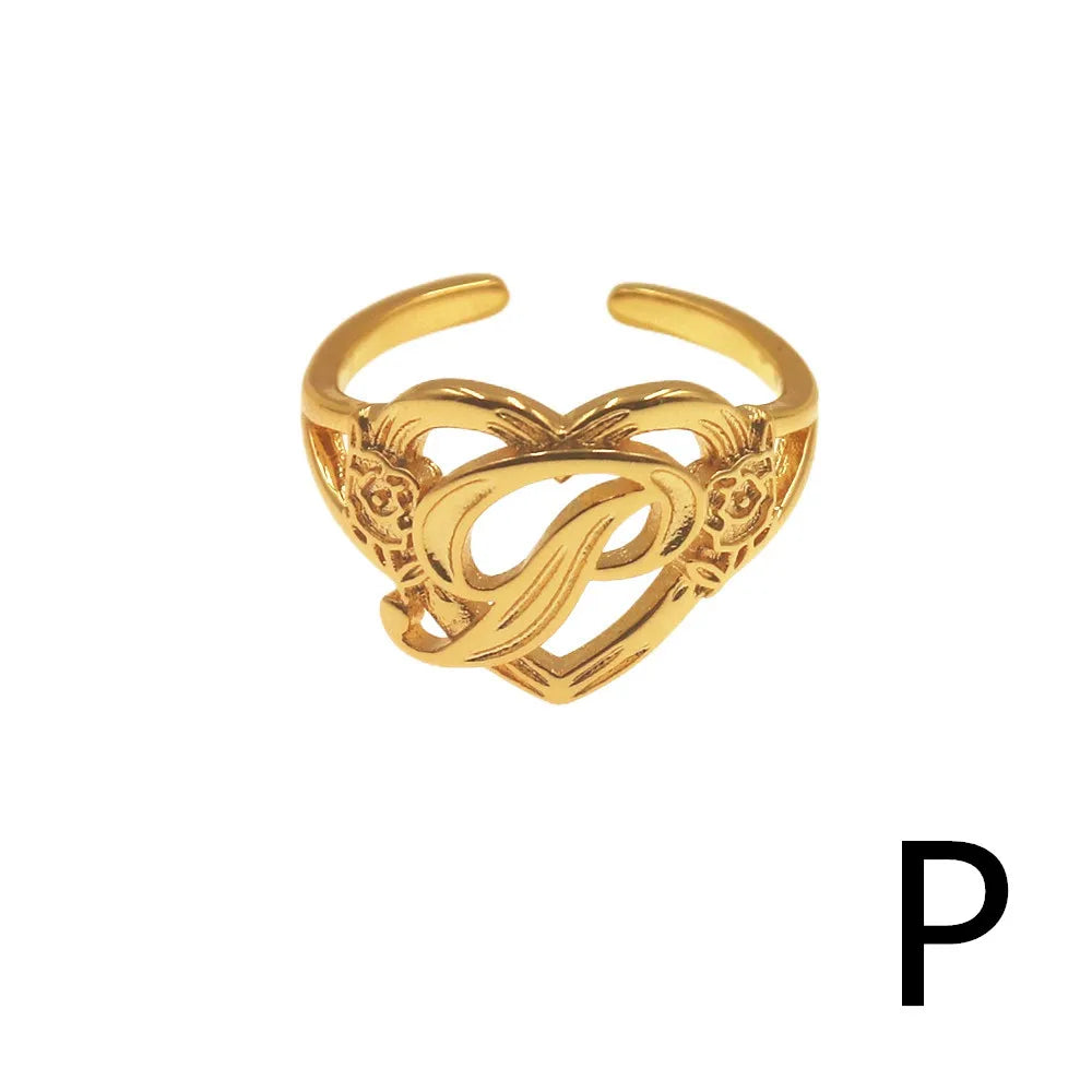 Personalized Initials Heart Adjustable Ring