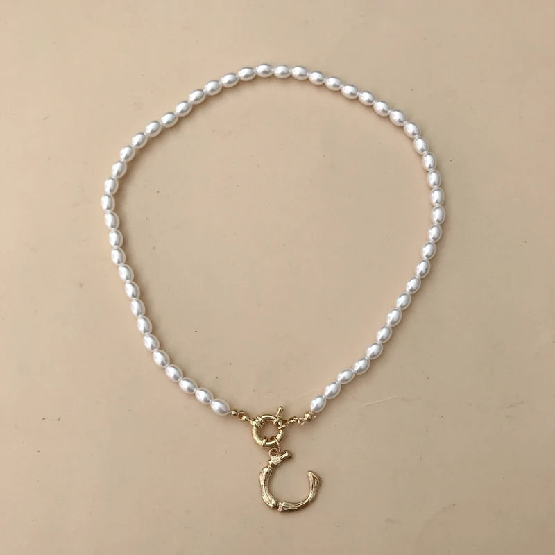 Initials Imitation Pearl Necklace