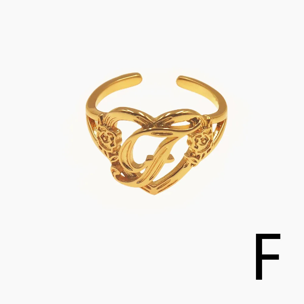 Personalized Initials Heart Adjustable Ring