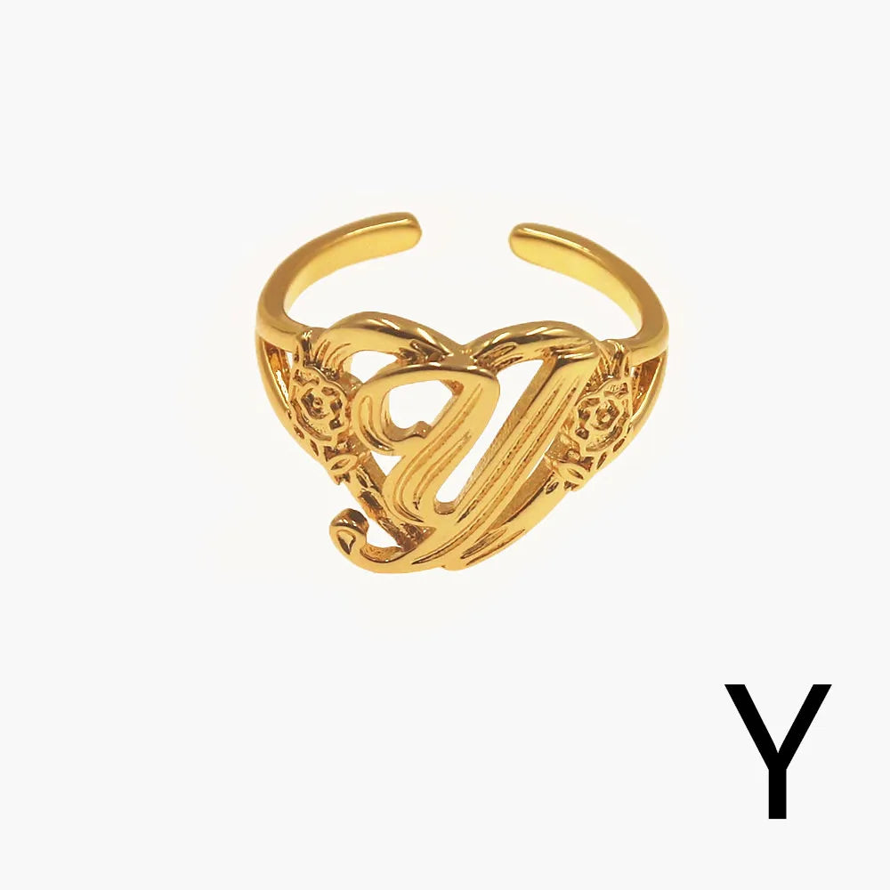 Personalized Initials Heart Adjustable Ring