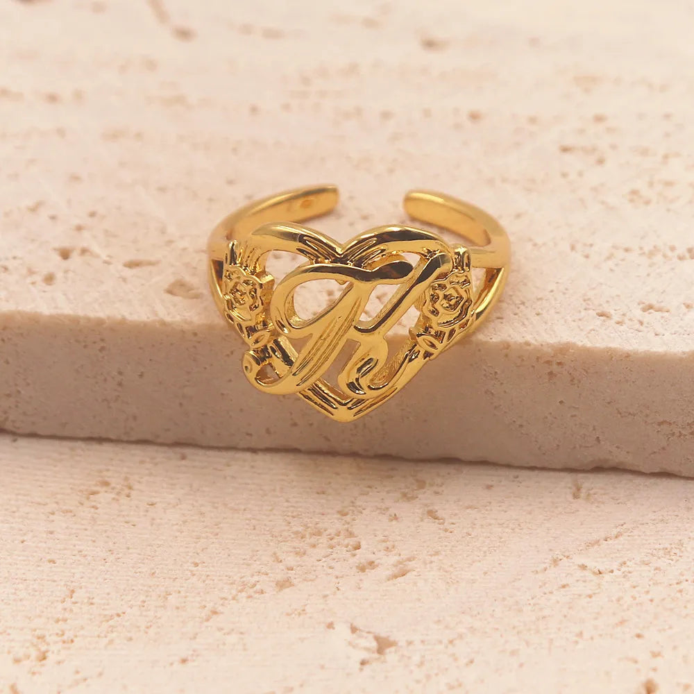 Personalized Initials Heart Adjustable Ring