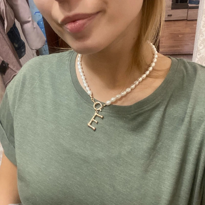 Initials Imitation Pearl Necklace
