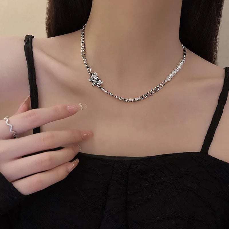 Pearl Bow Pendant Choker Necklace
