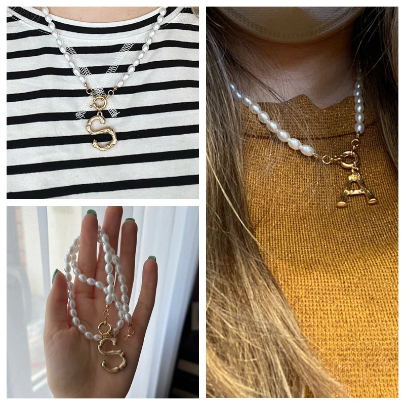Initials Imitation Pearl Necklace