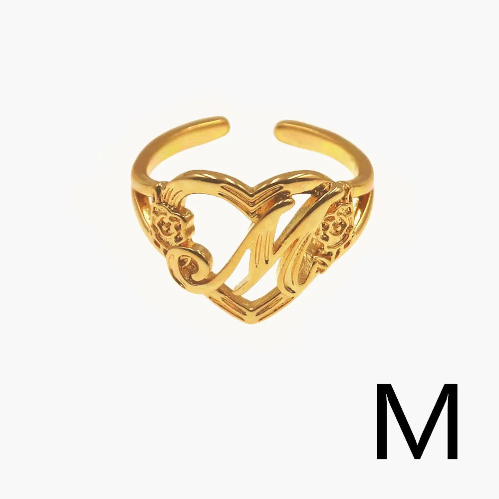 Personalized Initials Heart Adjustable Ring