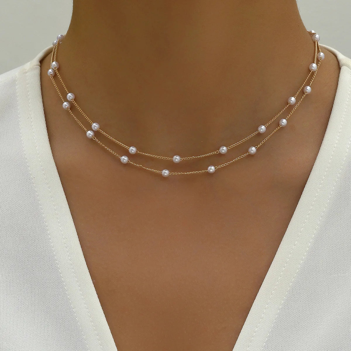 Imitation Pearl Green Rose Color Stone Necklace