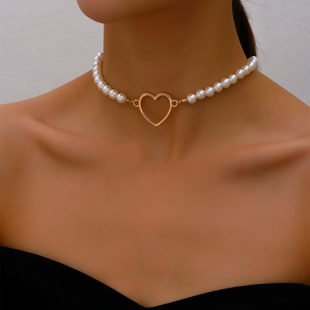 Imitation Pearl Green Rose Color Stone Necklace