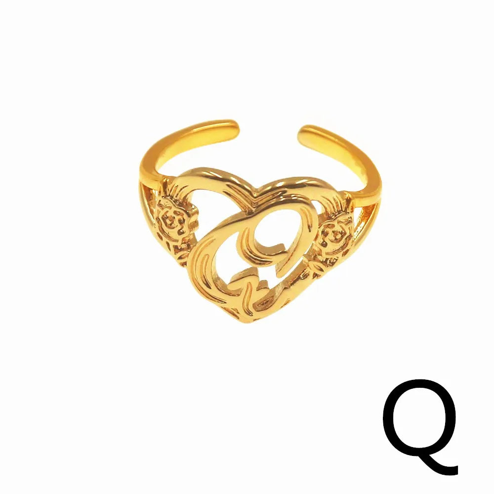 Personalized Initials Heart Adjustable Ring