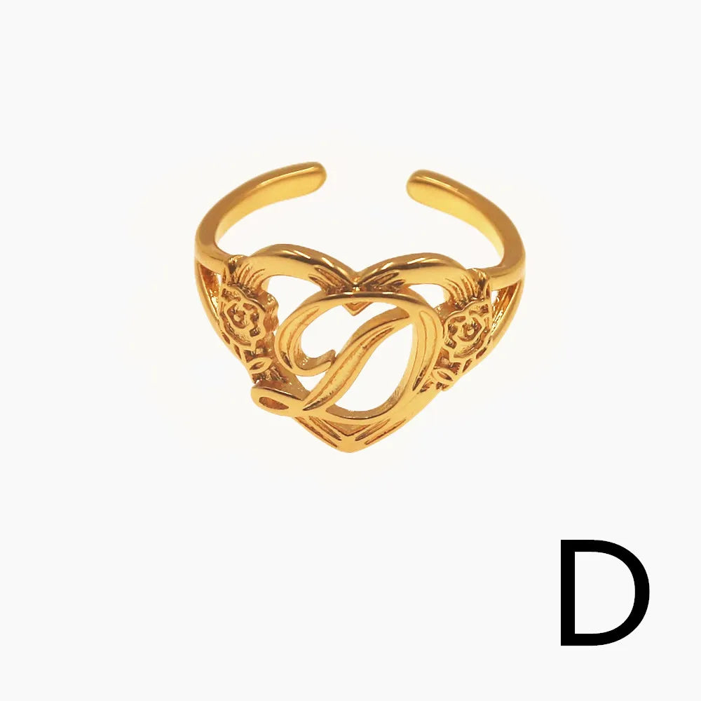 Personalized Initials Heart Adjustable Ring