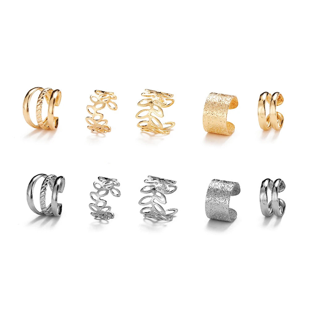 5Pcs/Lot Gold Color Leaves Non-Piercing Ear Cuff