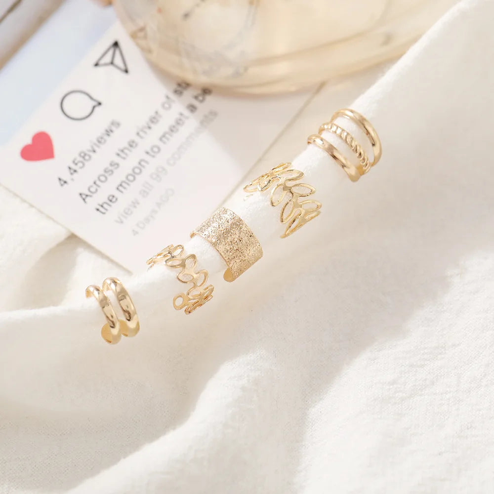 5Pcs/Lot Gold Color Leaves Non-Piercing Ear Cuff