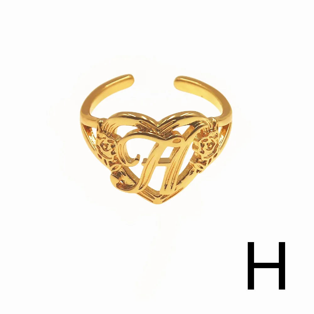 Personalized Initials Heart Adjustable Ring