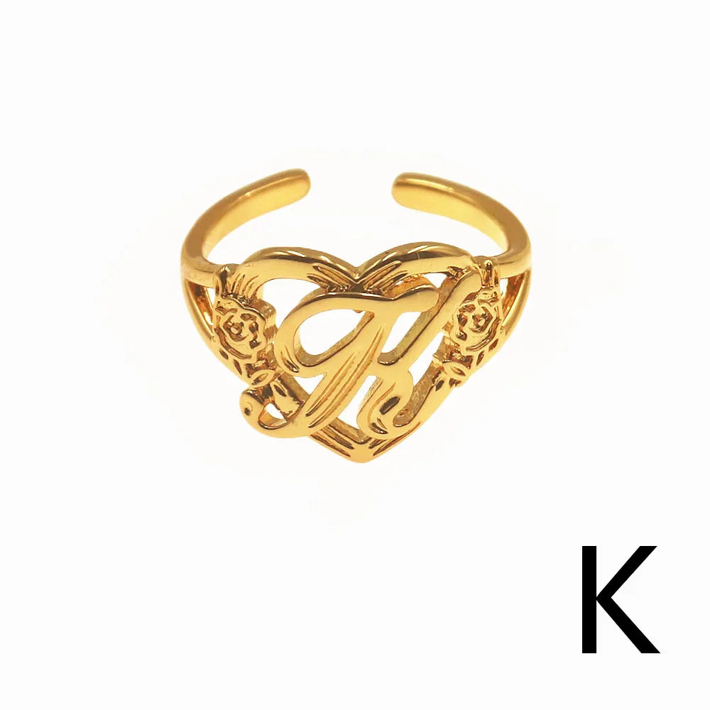 Personalized Initials Heart Adjustable Ring