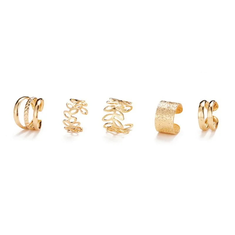 5Pcs/Lot Gold Color Leaves Non-Piercing Ear Cuff