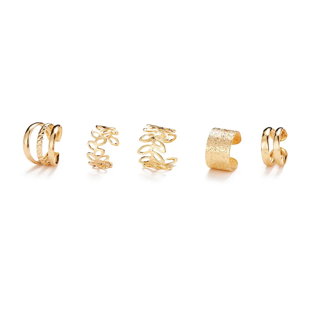 5Pcs/Lot Gold Color Leaves Non-Piercing Ear Cuff