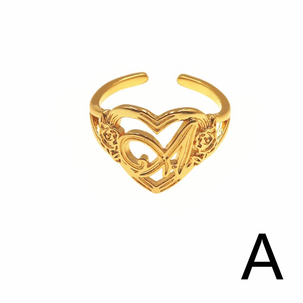Personalized Initials Heart Adjustable Ring