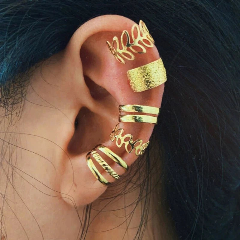 5Pcs/Lot Gold Color Leaves Non-Piercing Ear Cuff