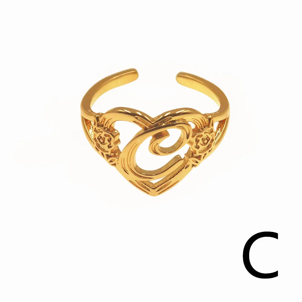 Personalized Initials Heart Adjustable Ring