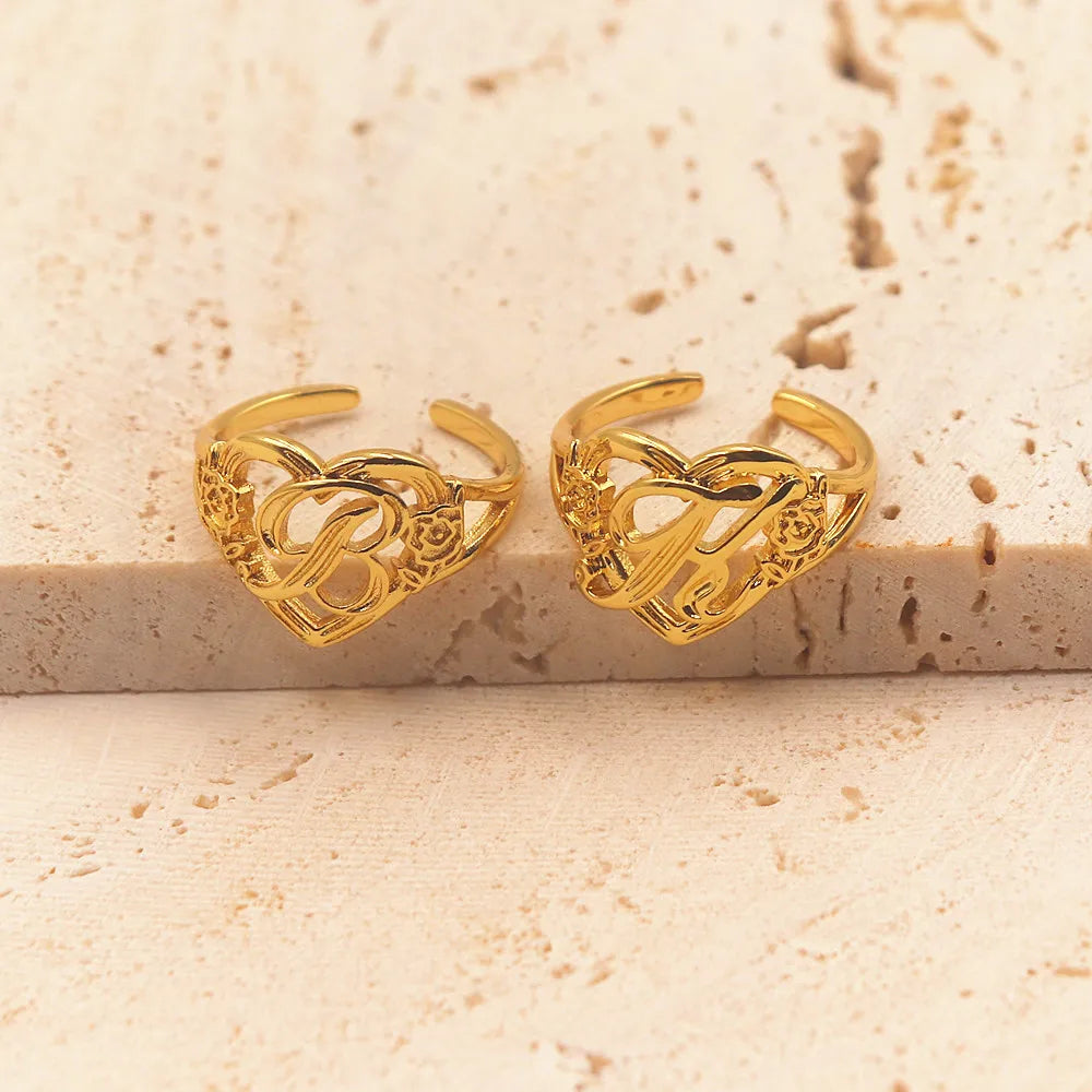 Personalized Initials Heart Adjustable Ring