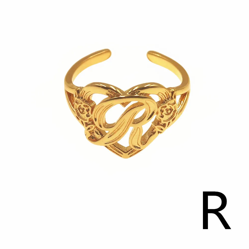 Personalized Initials Heart Adjustable Ring