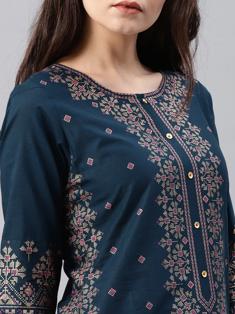 Cotton Printed Floral Ethnic Style Kurti and Top