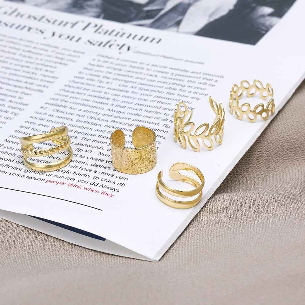 5Pcs/Lot Gold Color Leaves Non-Piercing Ear Cuff