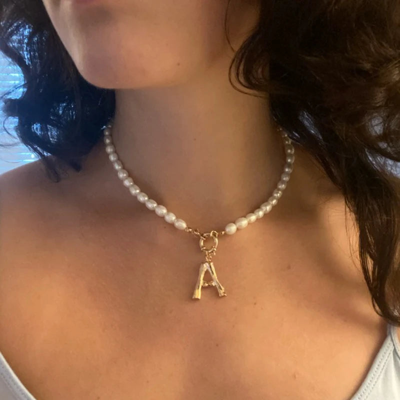 Initials Imitation Pearl Necklace