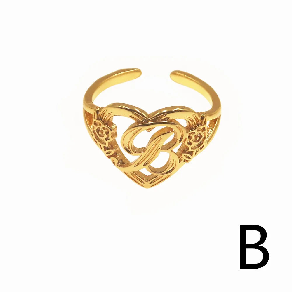 Personalized Initials Heart Adjustable Ring