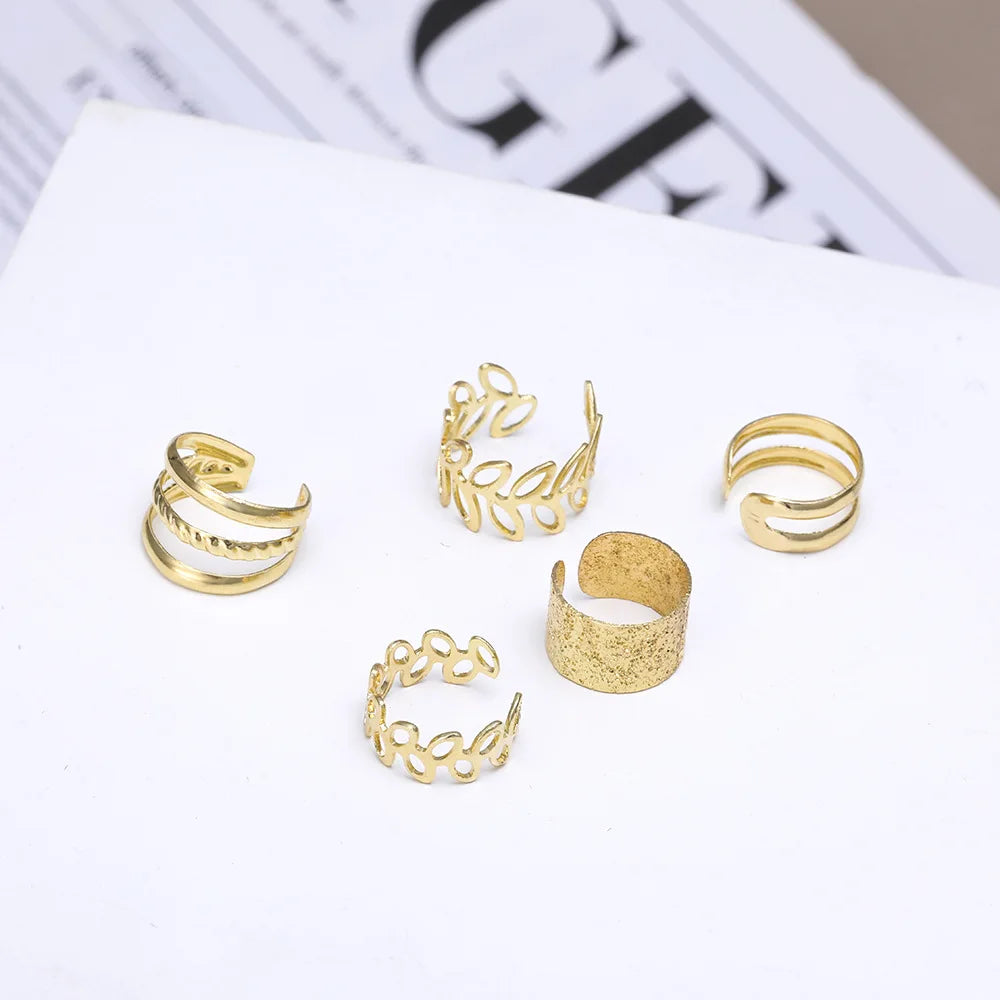 5Pcs/Lot Gold Color Leaves Non-Piercing Ear Cuff