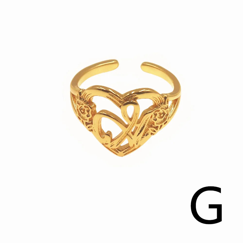 Personalized Initials Heart Adjustable Ring