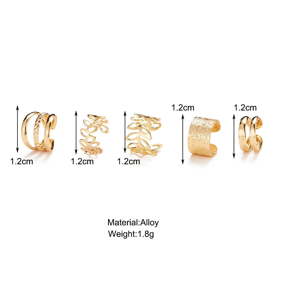 5Pcs/Lot Gold Color Leaves Non-Piercing Ear Cuff