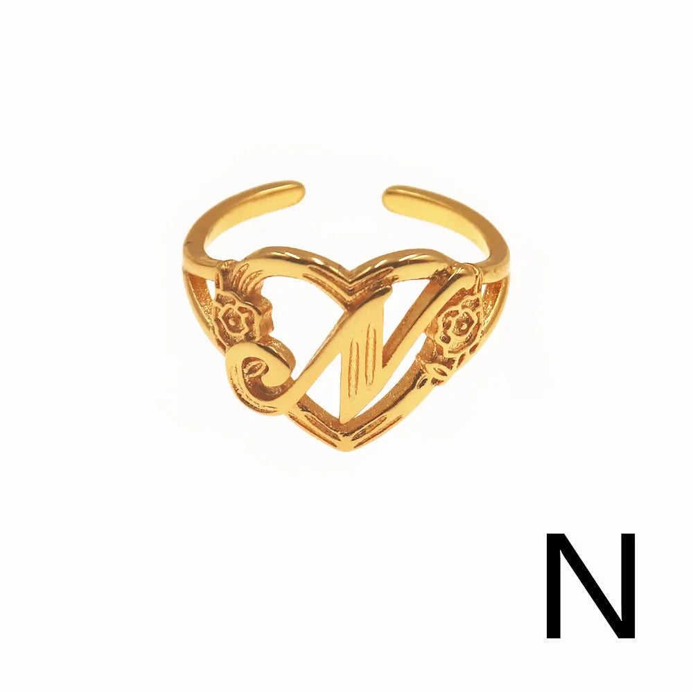 Personalized Initials Heart Adjustable Ring