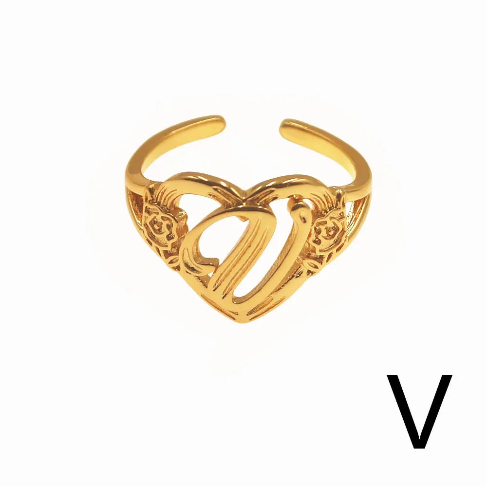 Personalized Initials Heart Adjustable Ring