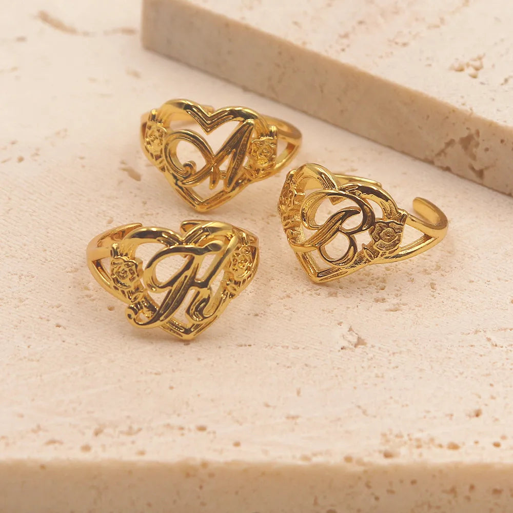 Personalized Initials Heart Adjustable Ring