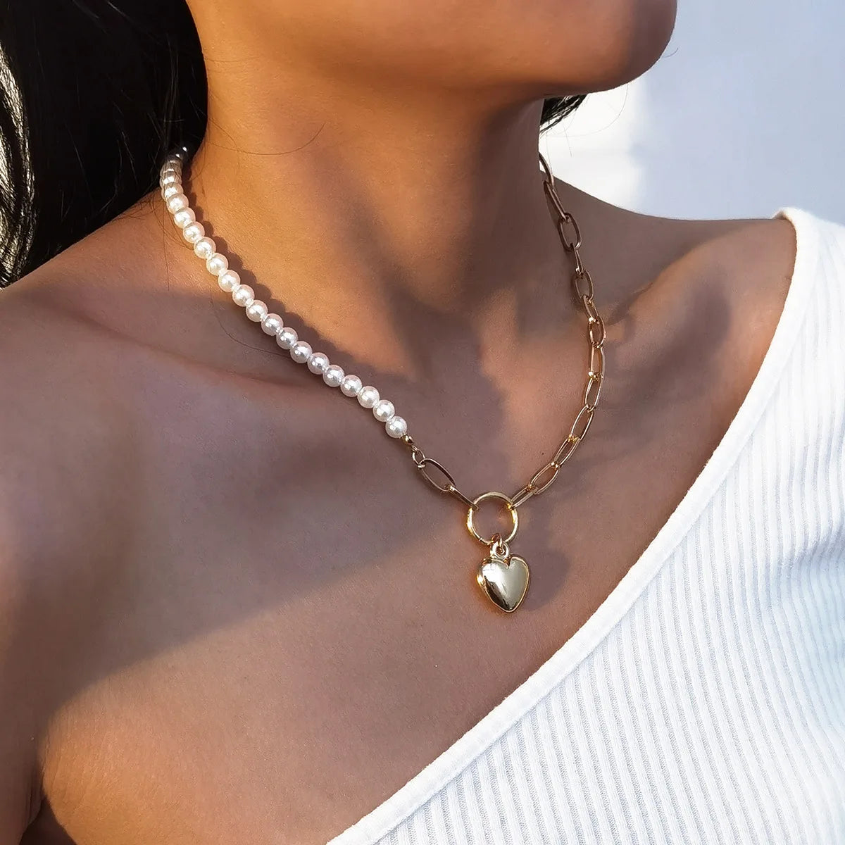 Imitation Pearl Green Rose Color Stone Necklace