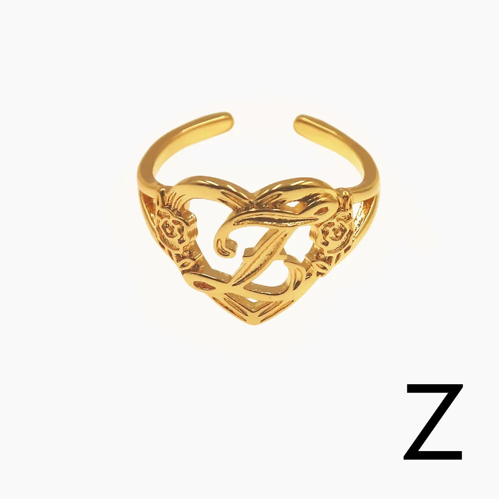 Personalized Initials Heart Adjustable Ring