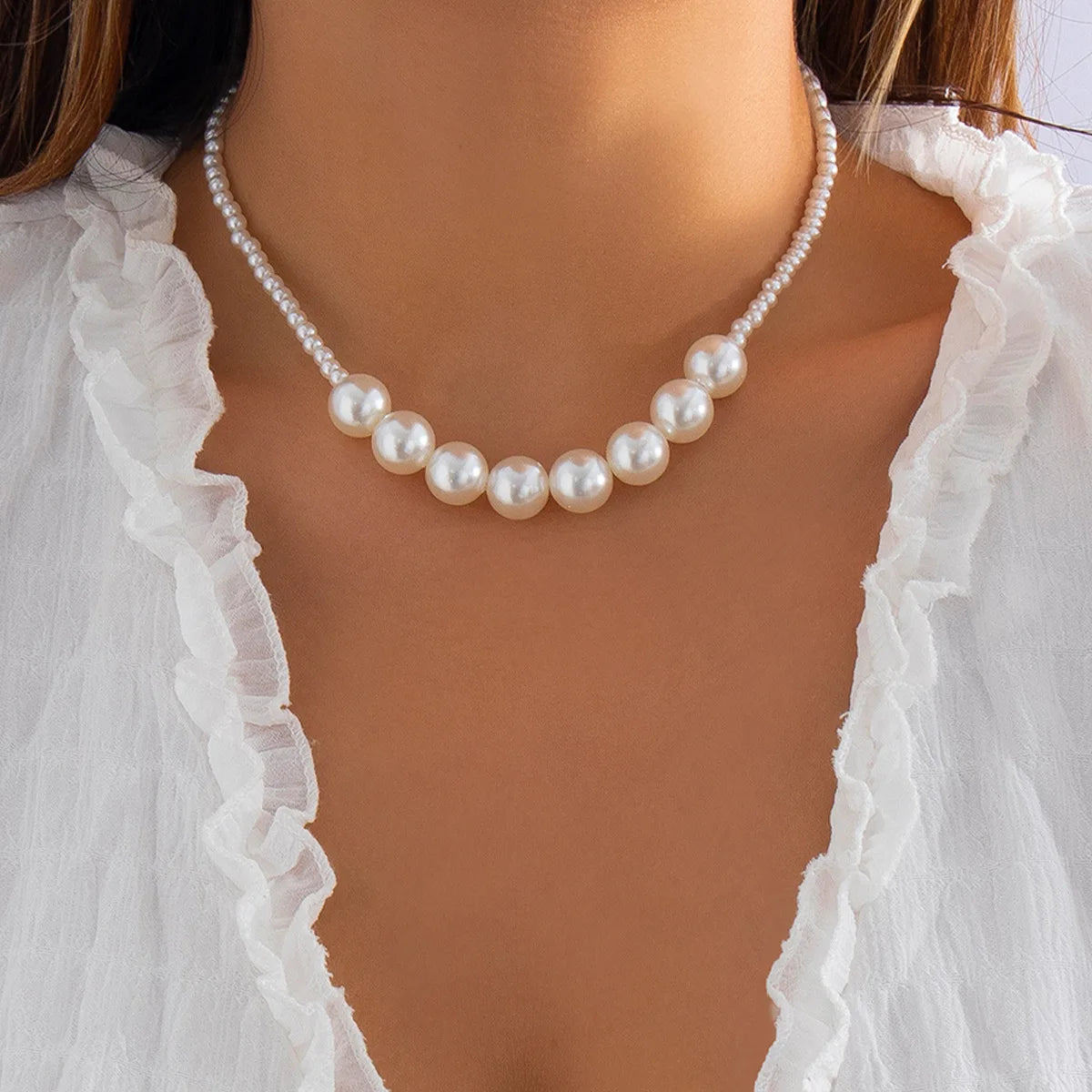 Imitation Pearl Green Rose Color Stone Necklace