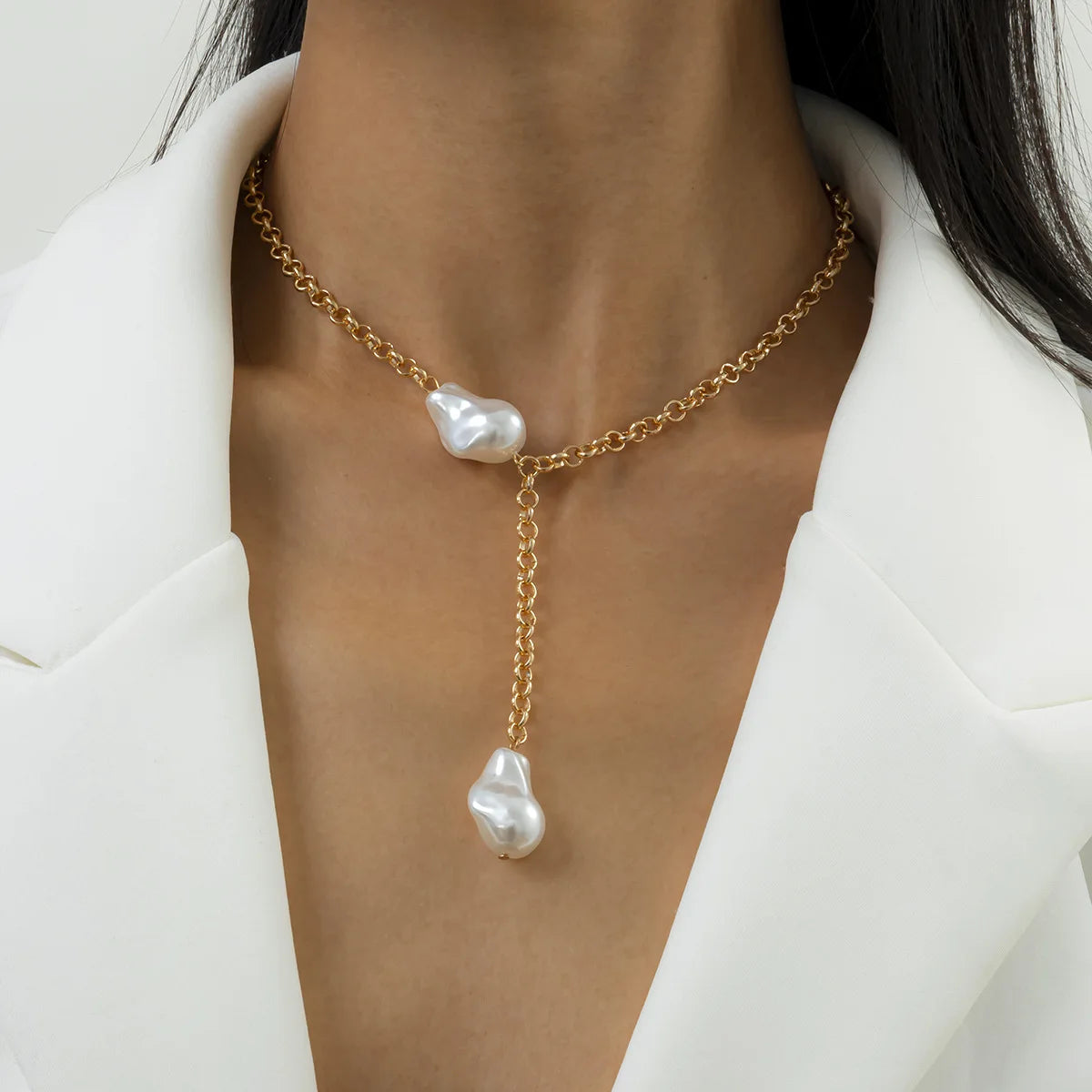 Imitation Pearl Green Rose Color Stone Necklace