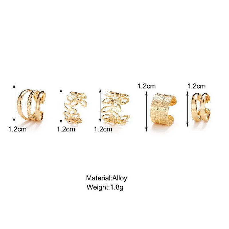 5Pcs/Lot Gold Color Leaves Non-Piercing Ear Cuff