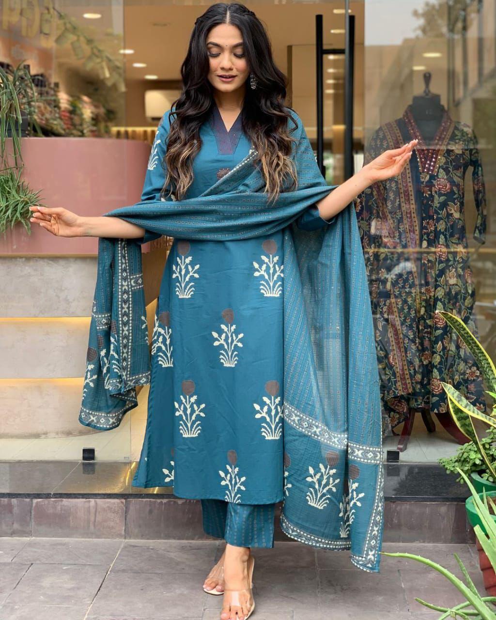 Pure Cotton Floral Print Kurti Set