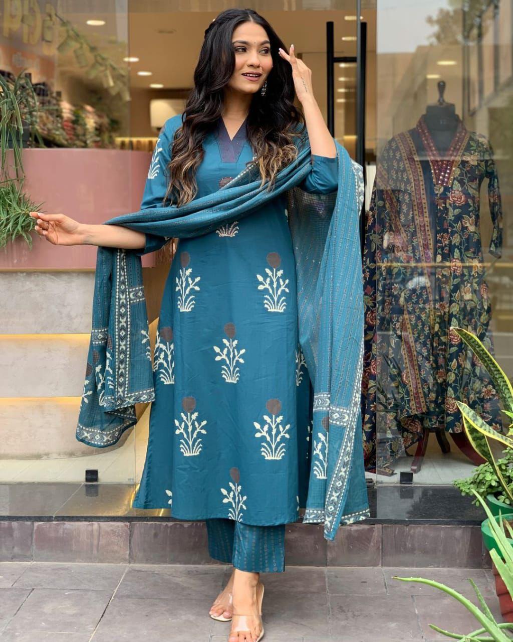 Pure Cotton Floral Print Kurti Set